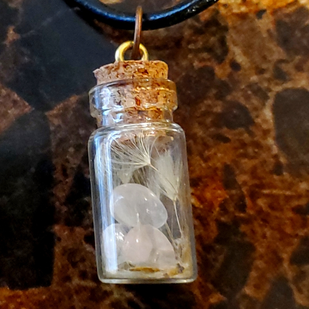 Rose Quartz Dandelion Love Wish Charm Necklace Withcraft Pagan Wiccan